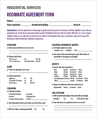 Roommate Agreement - Free Roommate Contact (US) - LawDepot