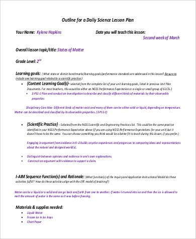 daily lesson plan outline format