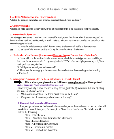 generallesson plan outline