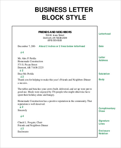 block style personal business letter