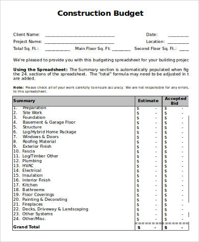 building estimate samples