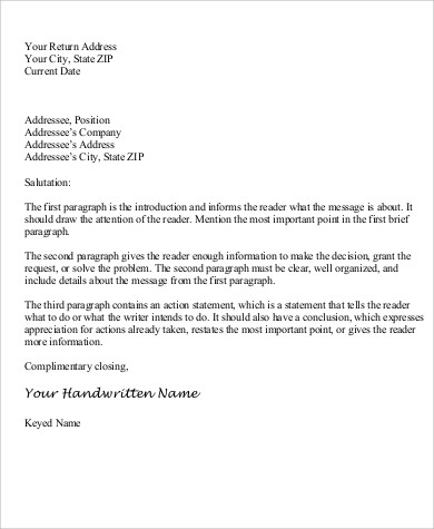 personal business letter example