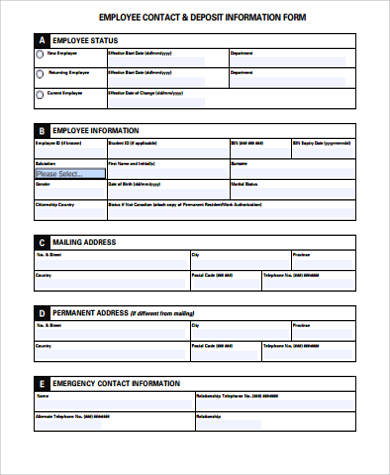employee contact and deposit information form