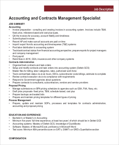 contract specialist job description for resume