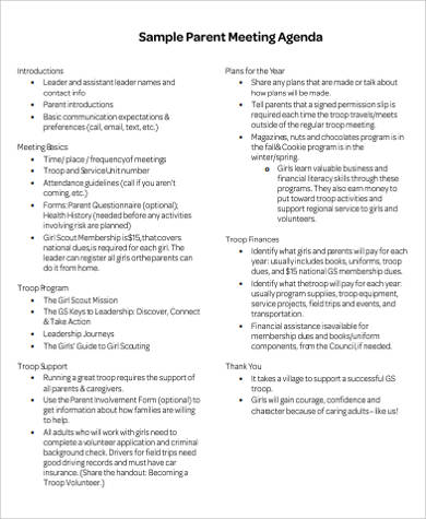 sample parent meeting agenda pdf