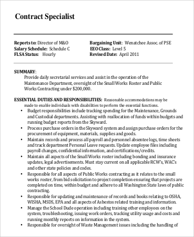 contract specialist job description responsibilities