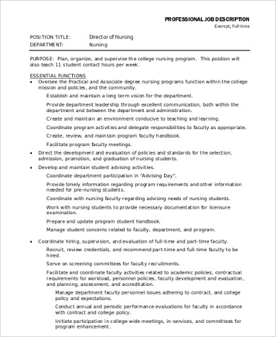 9+ Director of Nursing Job Description Samples  Sample 