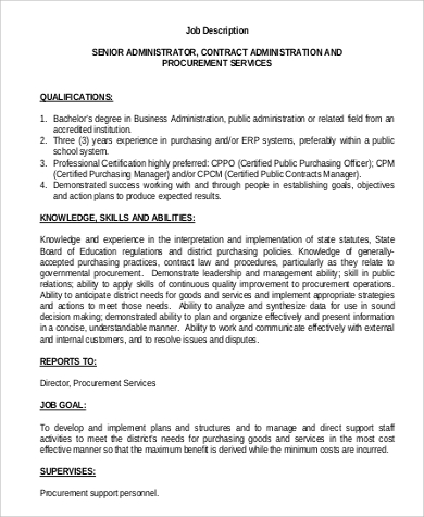 senior contract administrator job description sample