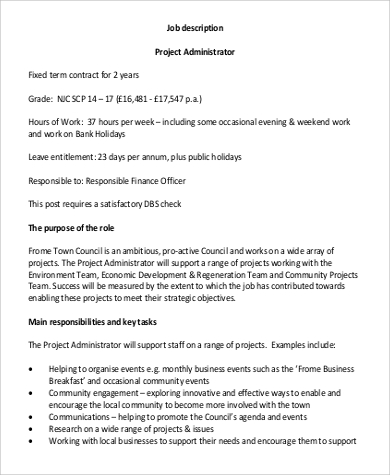 project contract administrator job description