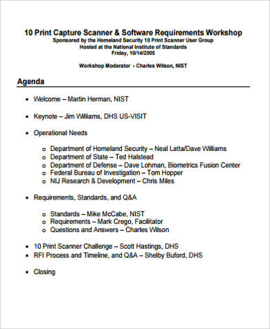 requirements workshop agenda pdf