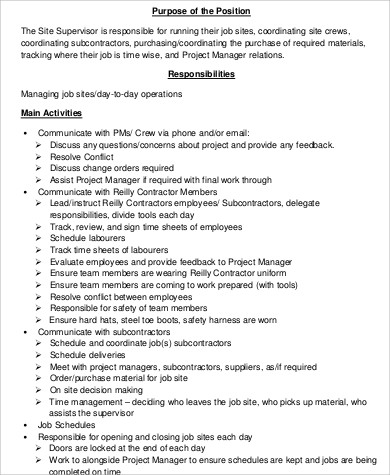 Sample contract job description