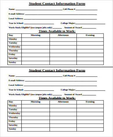 student contact information form