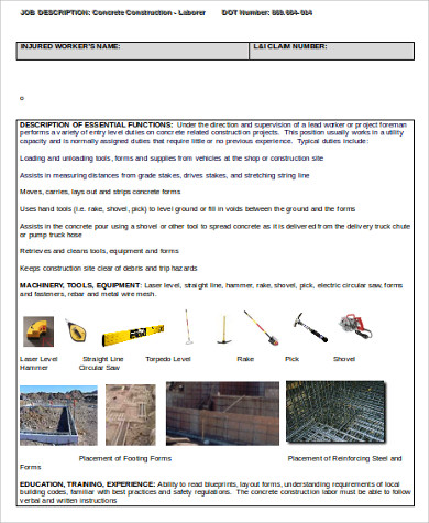 FREE 10+ Construction Laborer Job Description Samples in MS Word | PDF