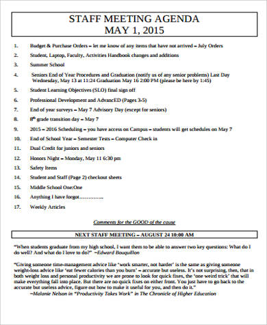 church staff meeting agenda template