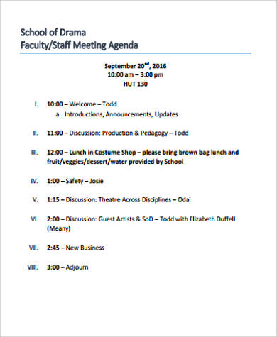 Free 8 Sample Staff Meeting Agenda Templates In Pdf