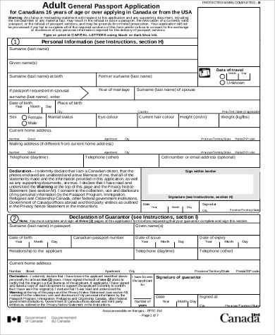 general passport application form