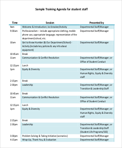 training agenda template