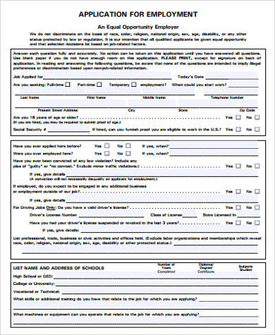 employmemt job application form
