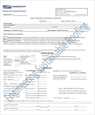 roofing estimate invoice example