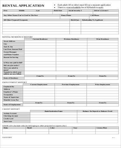 general rental application form