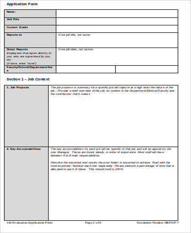 job evaluation application form