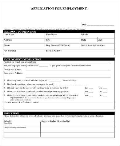 general blank job application