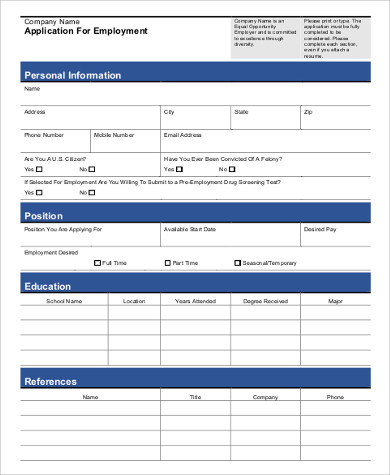 general job application form