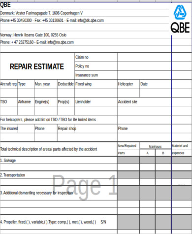 repair estimate invoice
