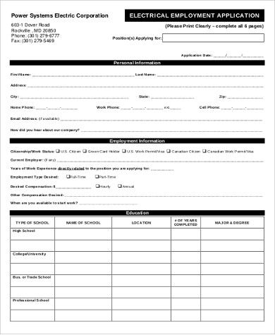 printable generic application for employment