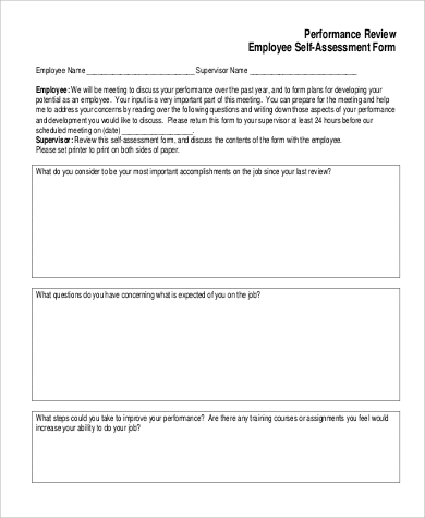 performance review employee self assessment form