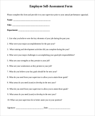 employee self assessment form to download