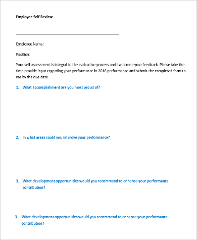 employee self assessment review sample
