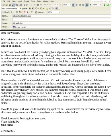 general job application email example
