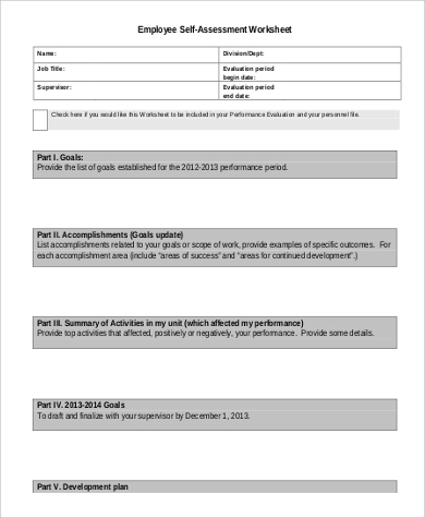 employee self assessment worksheet1