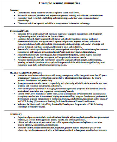 resume summary example