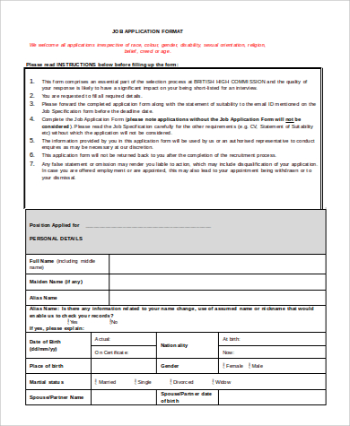 basic job application format