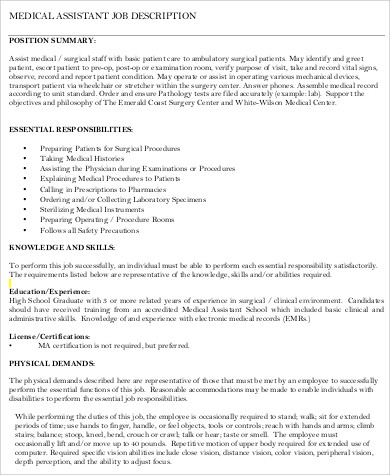 medical assistant job description resume