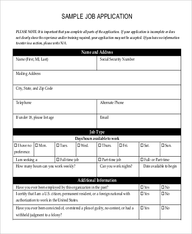 sample job application in pdf
