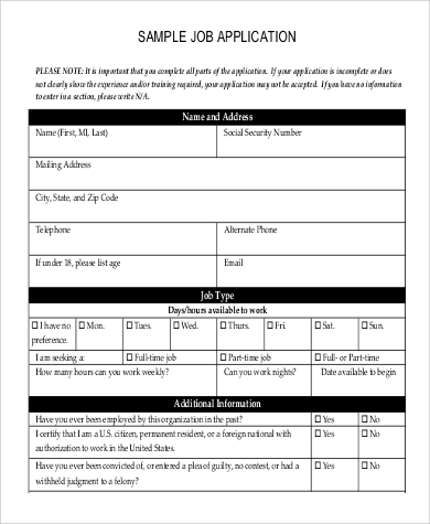 Job Application Sample Pdf