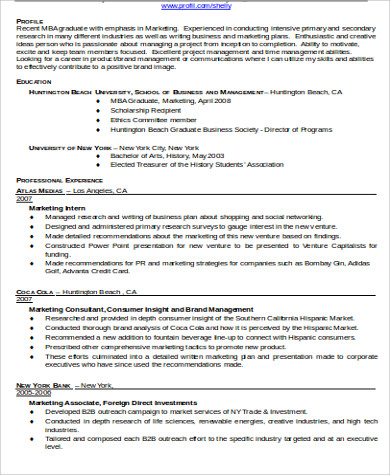 Resume format of mba marketing fresher March 2021