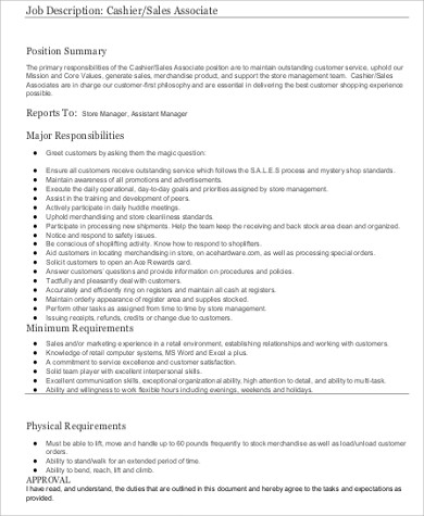 cashier job description resume