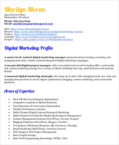 FREE 8+ Sample Digital Marketing Resume Templates in MS Word | PDF