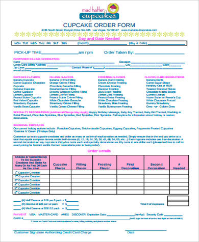 cupcake order form pdf