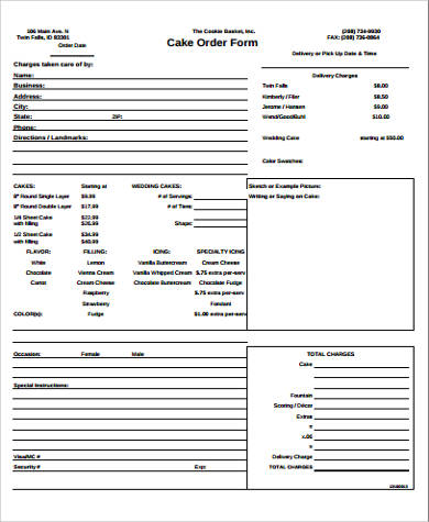 Cake Order Form Templates DocTemplates