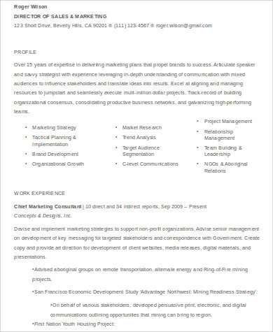 sample director of sales and marketing resume