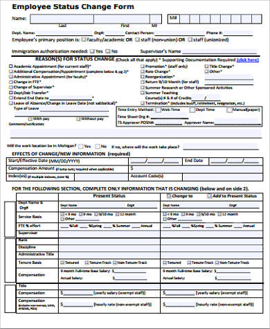 sample employee status change form