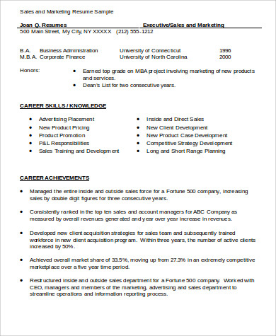 sales and marketing skills for resume