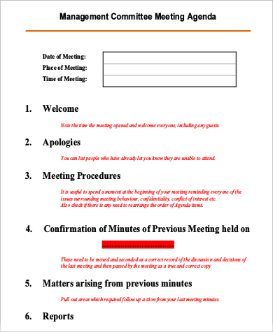 sample agenda for a management committee meeting format1