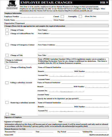 employee change of details form