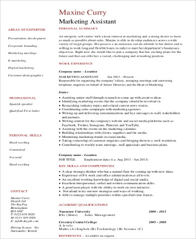 assistant marketing resume